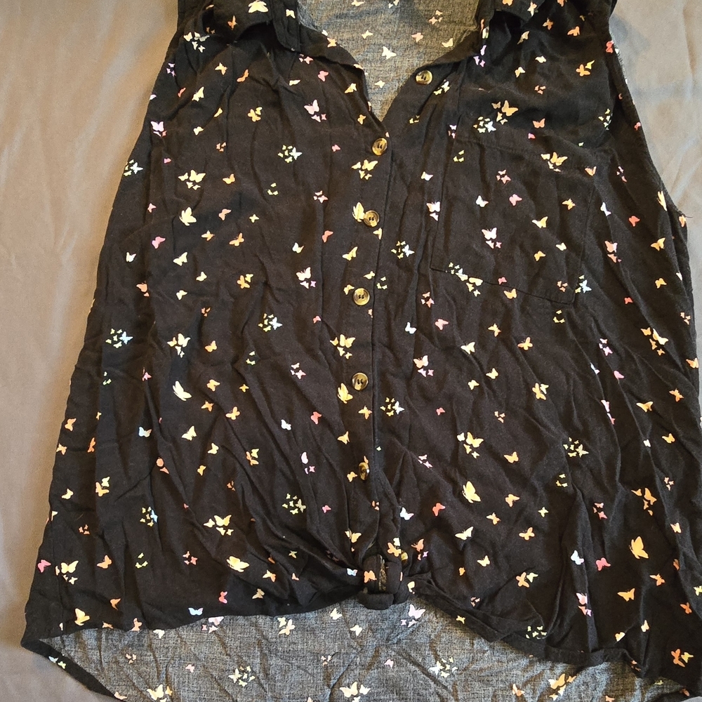 Women's Black Sleeveless Top with Colorful Print